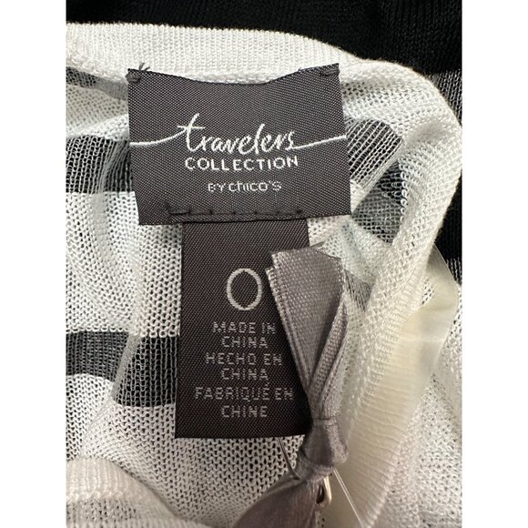 Chico's Shirt Size 0 Small NWT Travelers Stripe Dolman Top Black/White Oversized - Picture 7 of 15